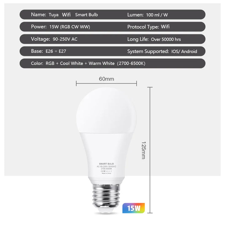15W RGB Smart Bulb E27 Alexa echo and Google Home Voice Control